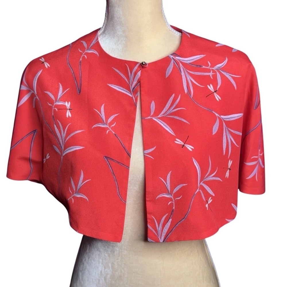 Borgo De Nor Red Dragonfly Print Cropped Capelet Shrug Bolero Evening‎ Size 8